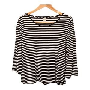 Chicos Womens Top XXL Black White Strip Flare Sleeve Boat Neck Mature Office